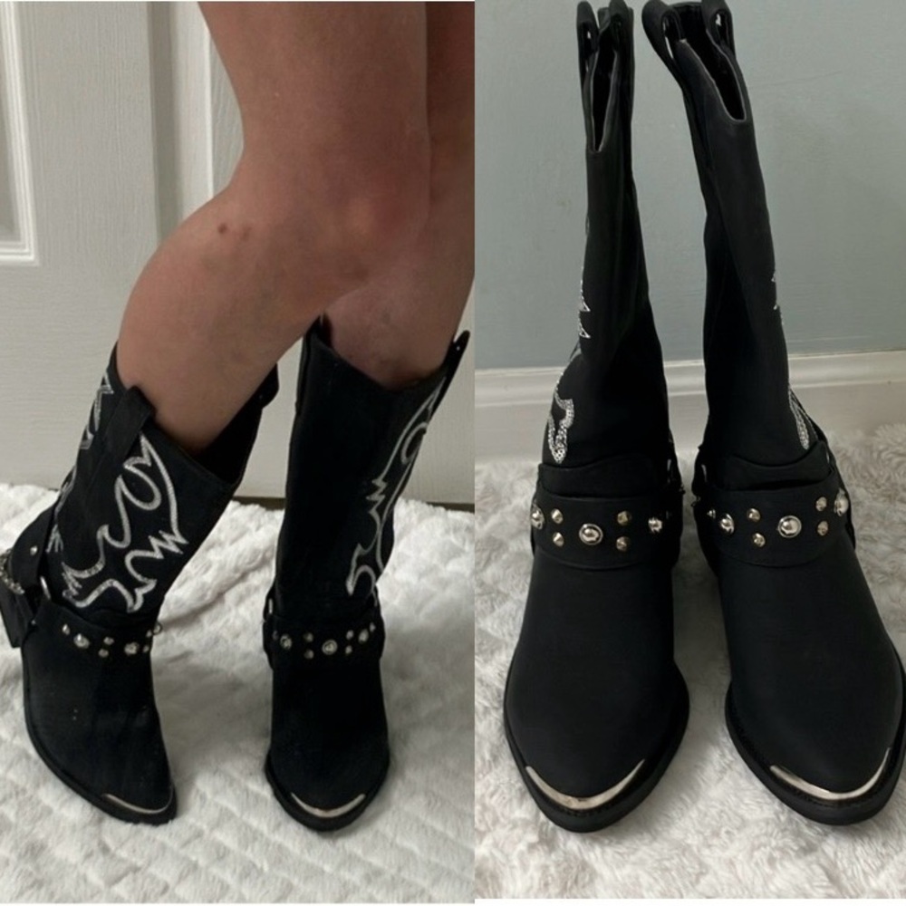 NEW In Box Y2K Black Sequins Cowboy Boots Size 6